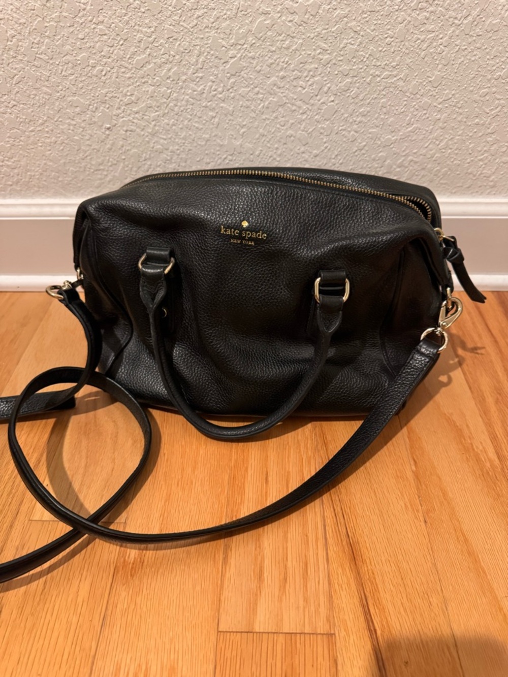 kate spade Black Leather Shoulder Satchel with Gold Hardware